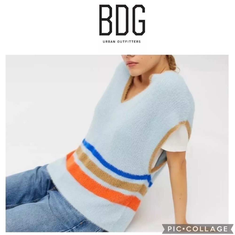 Urban Outfitters BDG Aden‎ Fuzzy Striped Sweater Vest Women's Size Small $59
